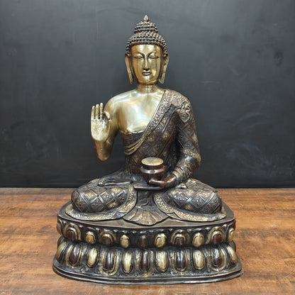 Brass Large Blessing Buddha Statue Antique Finish 2.5 Feet by vendor-unknown - Buddha