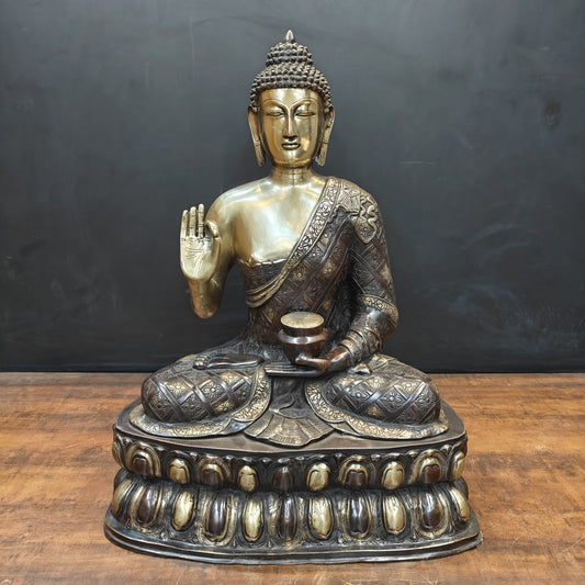 Brass Large Blessing Buddha Statue Antique Finish 2.5 Feet