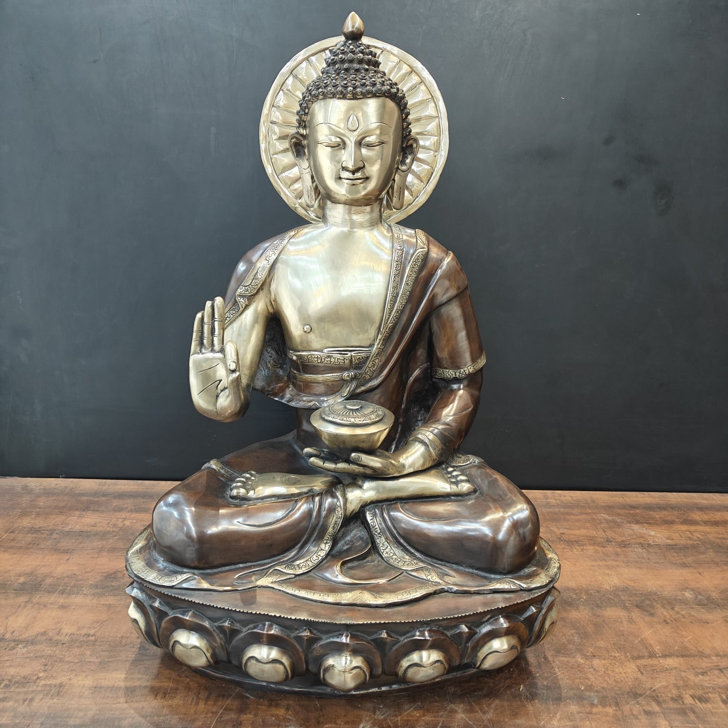 Brass Large Blessing Buddha Statue Antique Finish 3 Feet - Eco-friendly - Sama Homes