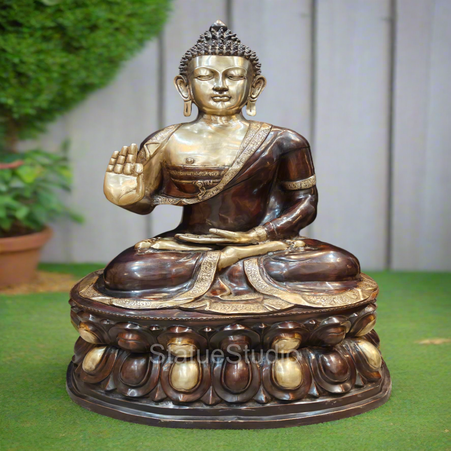 Brass Large Blessing Buddha Statue Antique Finish For Home Decor 4 Feet