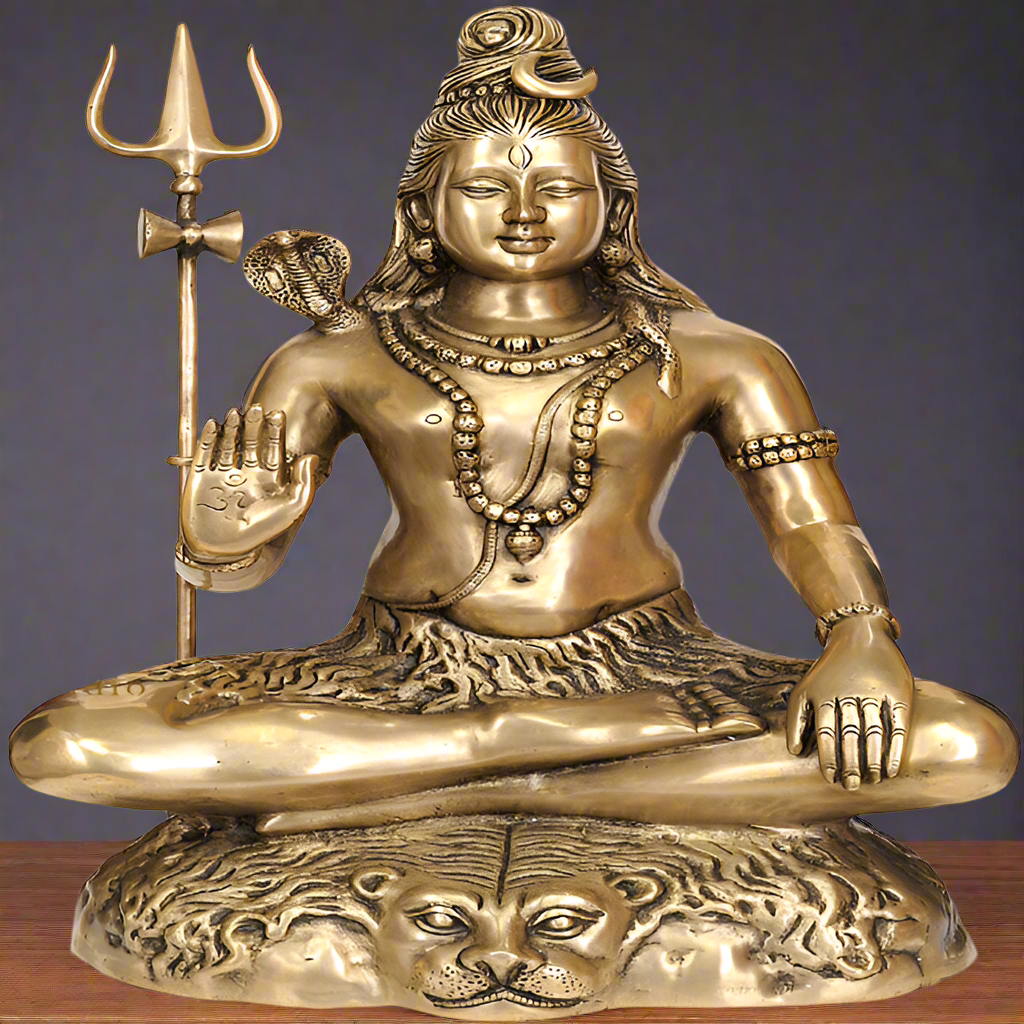Brass Large Blessing Shiva Statue Shankar Bhagwan 22 Inch - Eco-friendly - Sama Homes