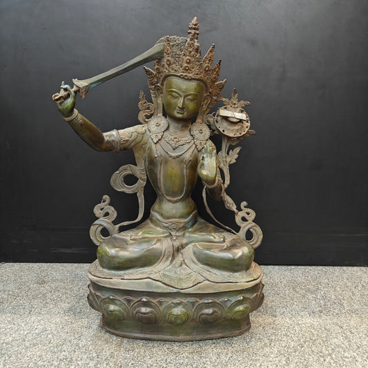 Brass Large Buddhism Goddess Manjushri Statue Tibetan Buddhist Deity 3 Feet