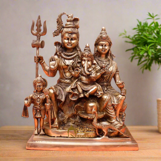 Brass Large Complete Shiv Parivar Idol For Home Office Temple Decor 15"