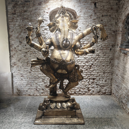 Brass Large Dancing Ganesha Statue Antique Finish 82 Inches