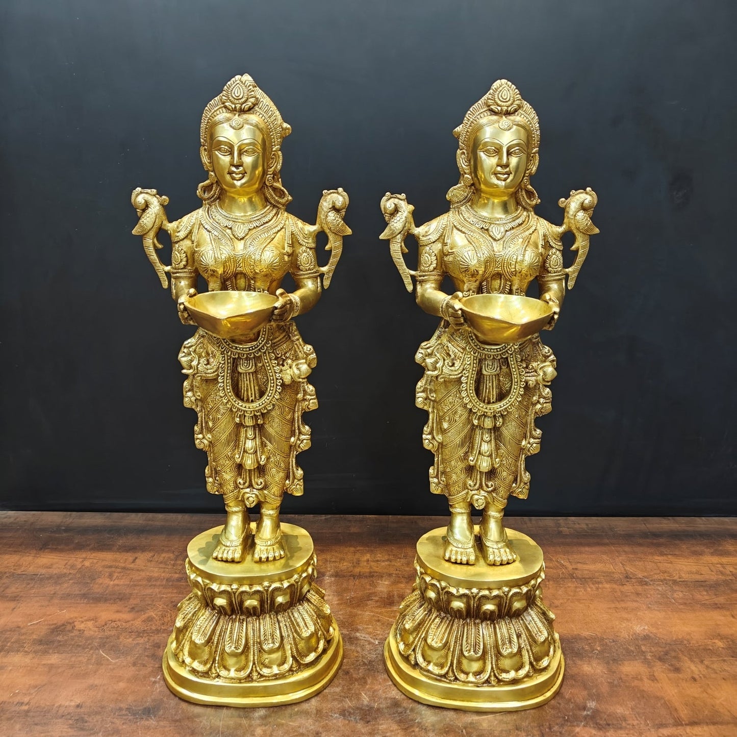Brass Large Deep Lakshmi Pair Sculpture Showpiece 2.5 Feet