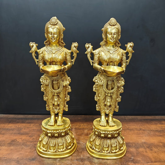 Brass Large Deep Lakshmi Pair Sculpture Showpiece 2.5 Feet