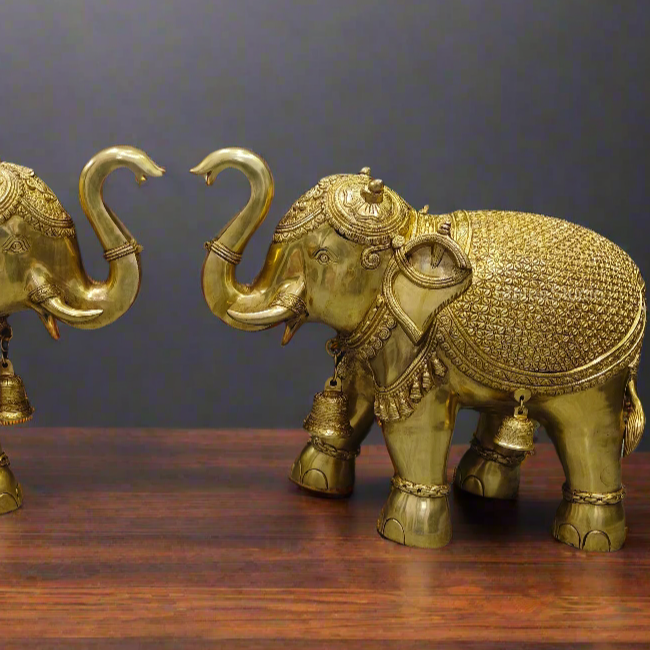Brass Large Elephant Pair Statue Feng Shui 2 Feet Lenght
