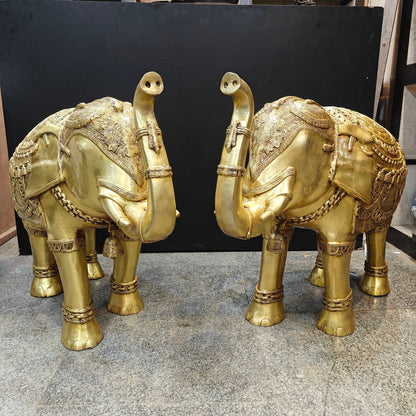 Brass Large Engraved Elephant Pair Statue Figurine Showpiece 3.5 Feet by vendor-unknown - Decor