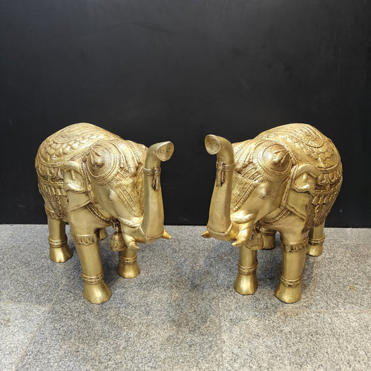 Brass Large Engraved Elephant Pair Statue Figurine Showpiece Decor 3 Feet