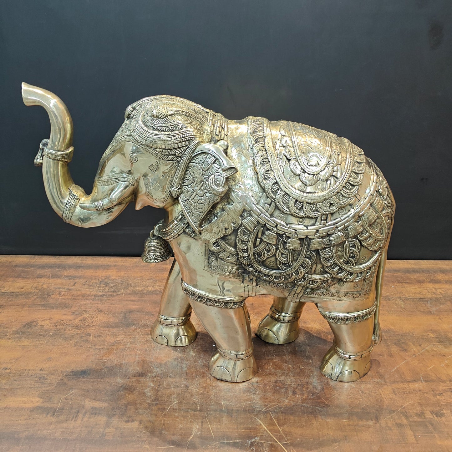 Brass Large Engraved Elephant Statue Figurine Showpiece 22 Inch