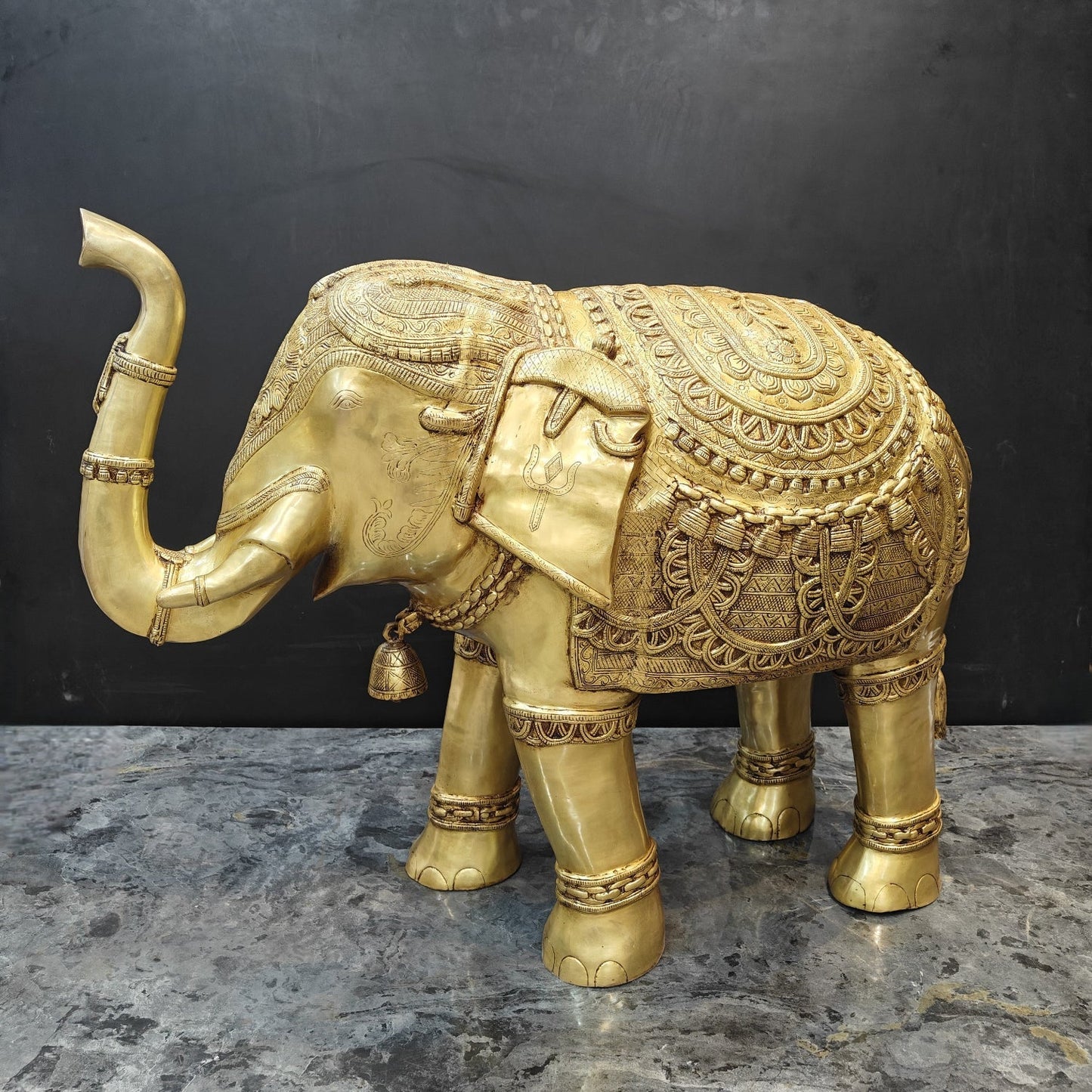 Brass Large Engraved Elephant Statue Figurine Showpiece 3.5 Feet