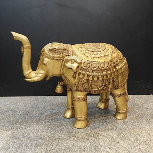Brass Large Engraved Elephant Statue Figurine Showpiece Decor 3 Feet