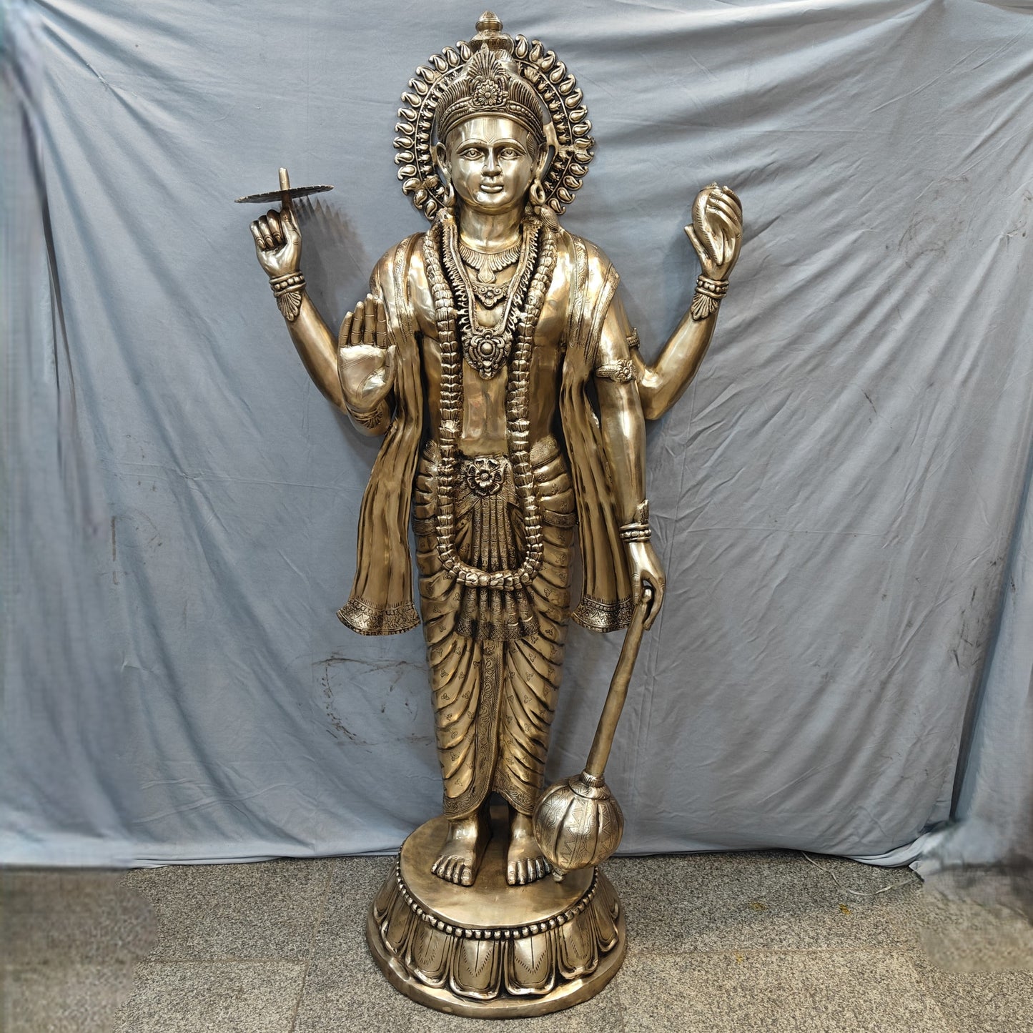 Brass Large Exclusive Standing Vishnu Idol Sculpture 6 Feet