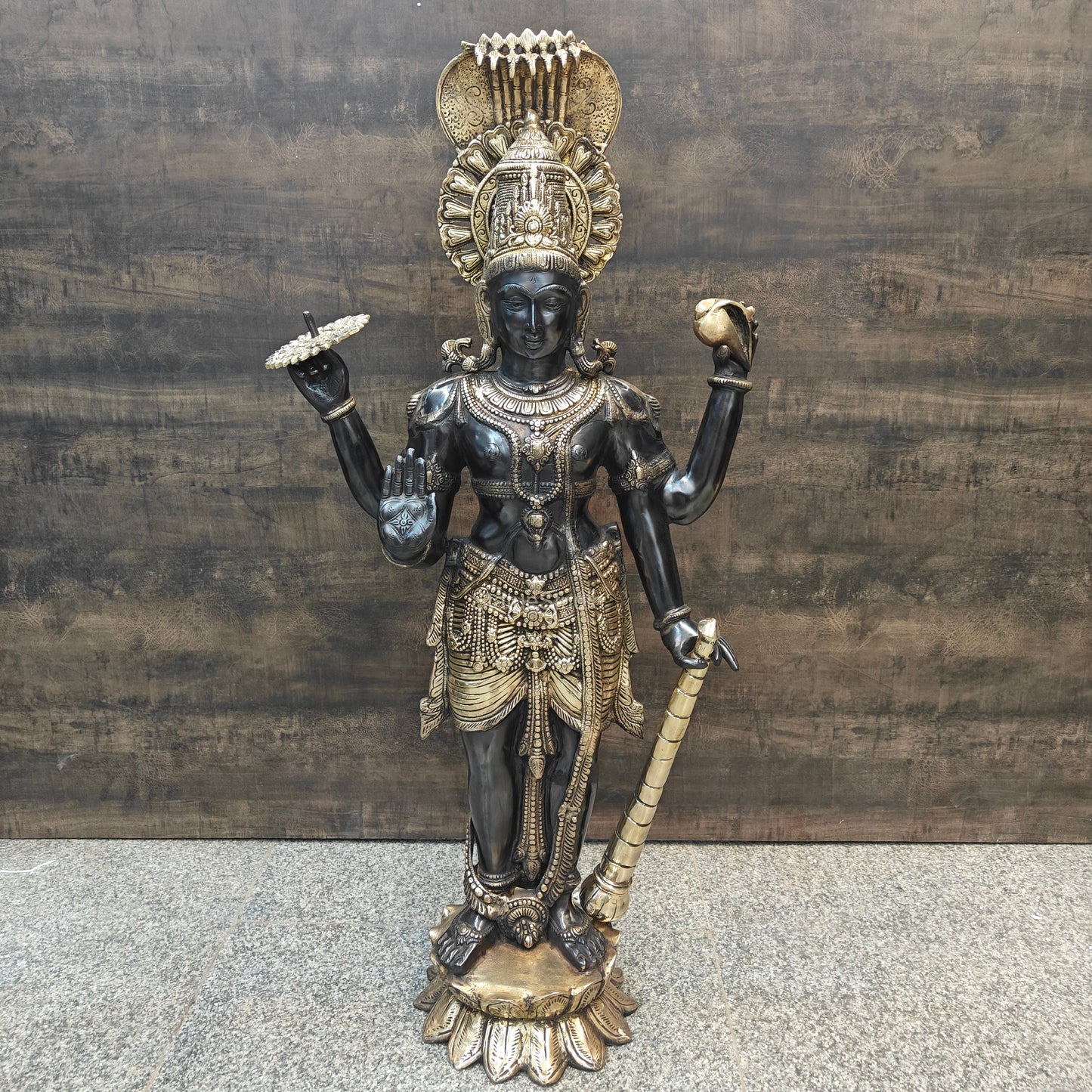 Brass Large Exclusive Standing Vishnu Statue Antique Finish 41 Inches