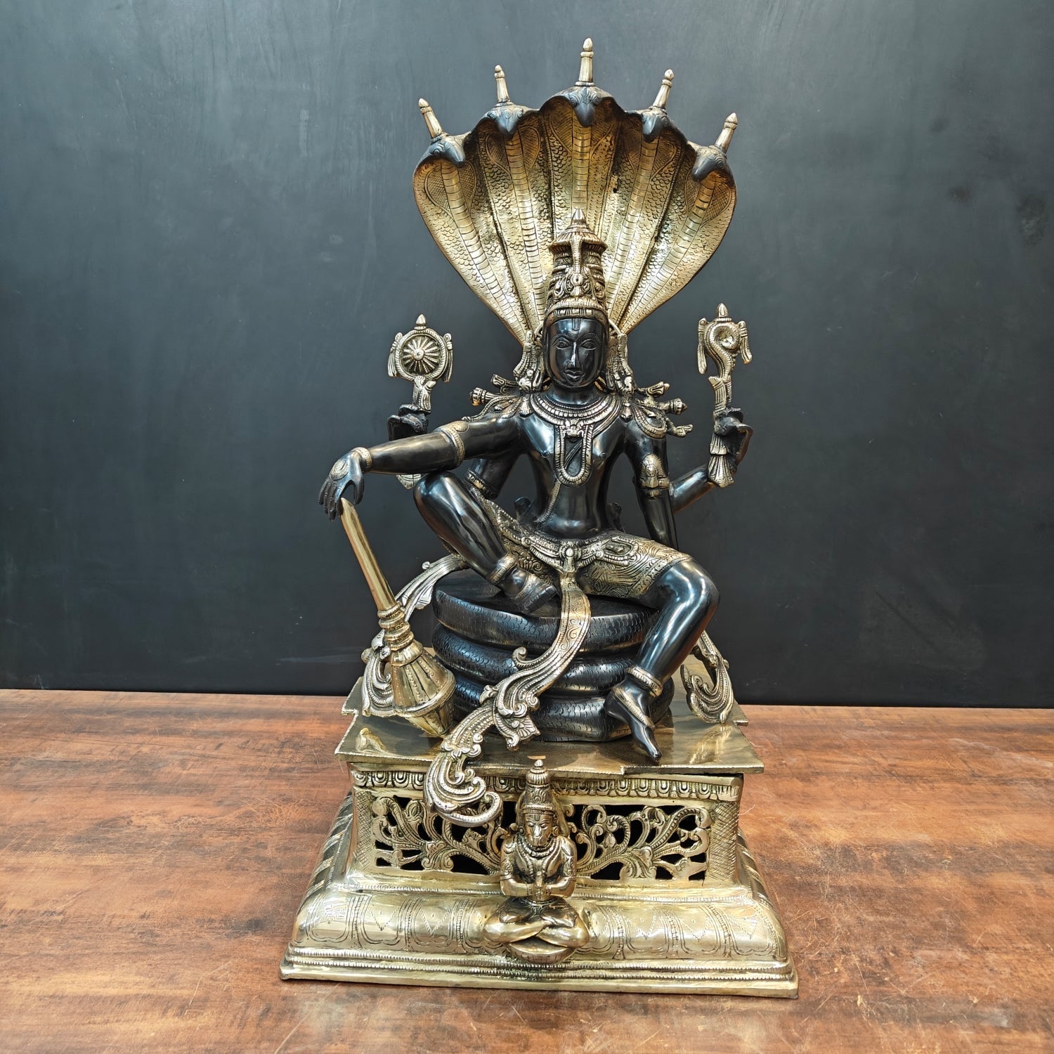 Brass Large Exclusive Vishnu Idol Black Patina Finish 2.5 Feet - Eco-friendly - Sama Homes