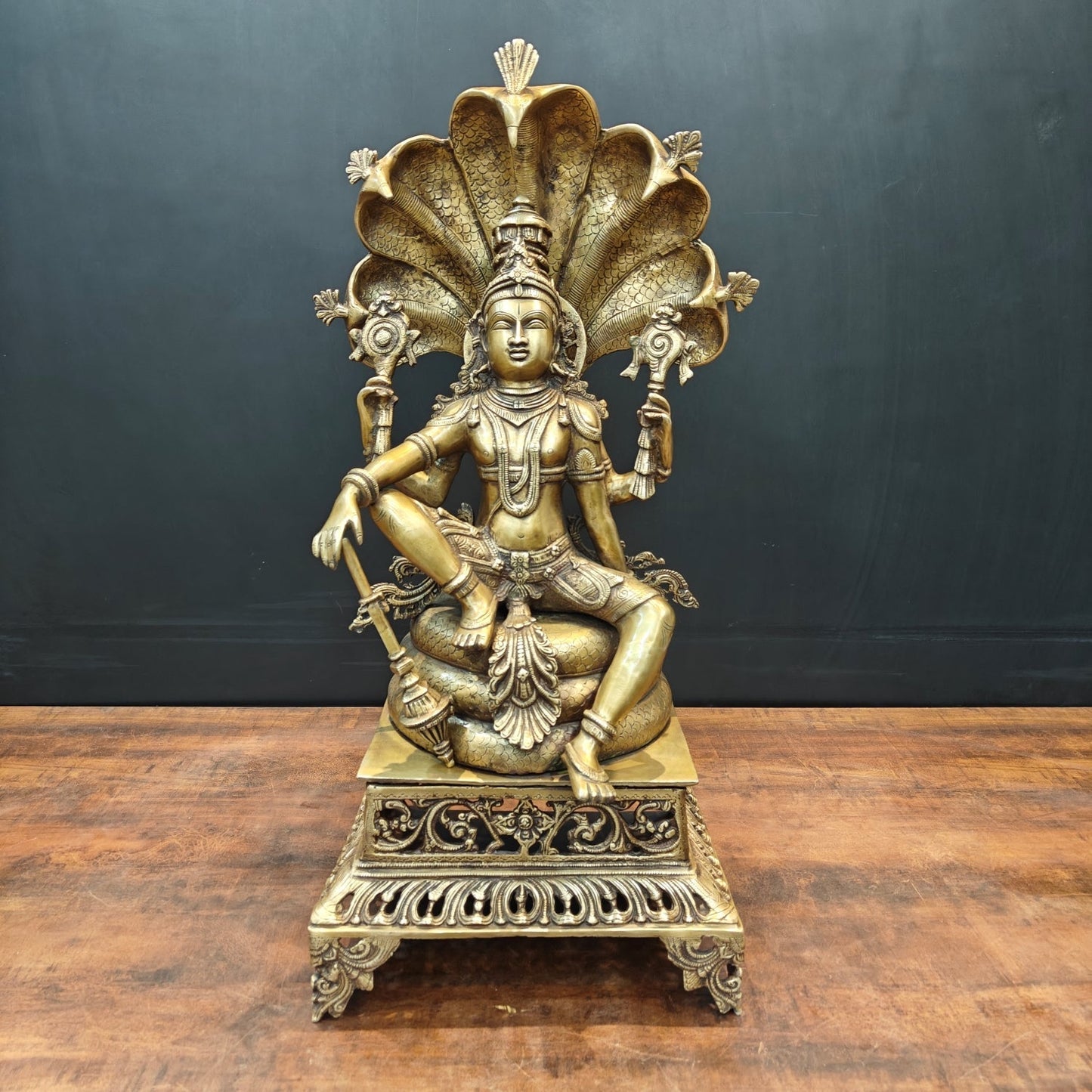 Brass Large Exclusive Vishnu Idol Sculpture Antique Finish 28 Inches