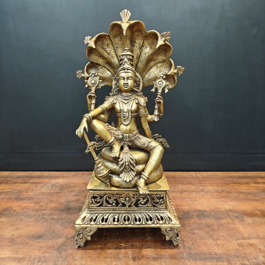 Brass Large Exclusive Vishnu Idol Sculpture Antique Finish 28 Inches