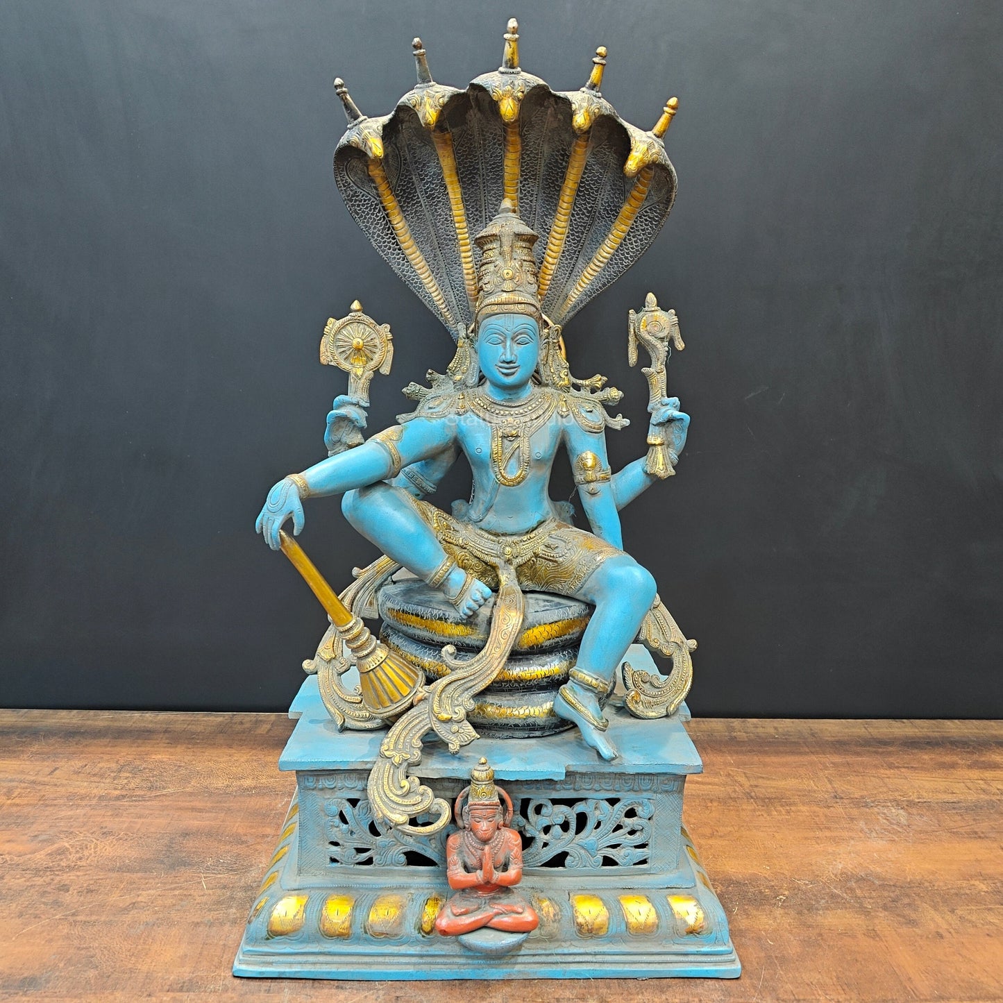 Brass Large Exclusive Vishnu Idol Seated on Sheshnaag Antique Finish 2.5 Feet