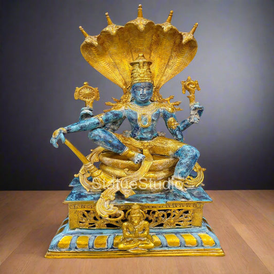 Brass Large Exclusive Vishnu Idol Seated on Sheshnaag For Home Decor 2.5 Feet