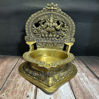 Brass Large Ganesha Diya For Home Temple Religious Decor Showpiece 16" by vendor-unknown - Spiritual