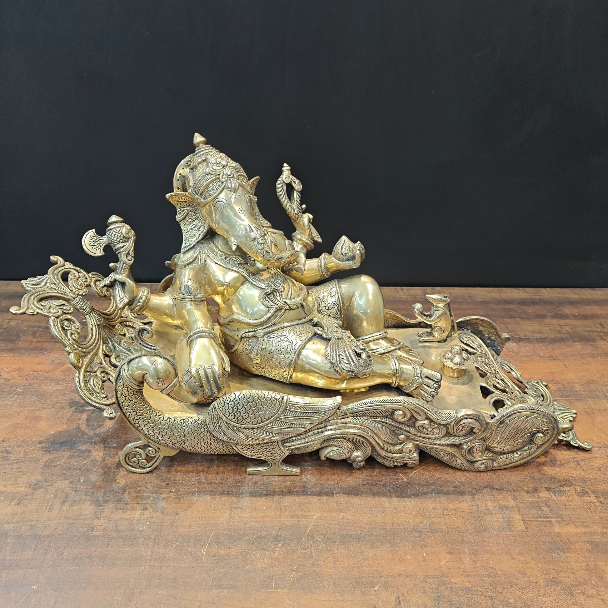 Brass Large Ganesha Idol Sitting on Peacock Throne 32 Inches - Eco-friendly - Sama Homes