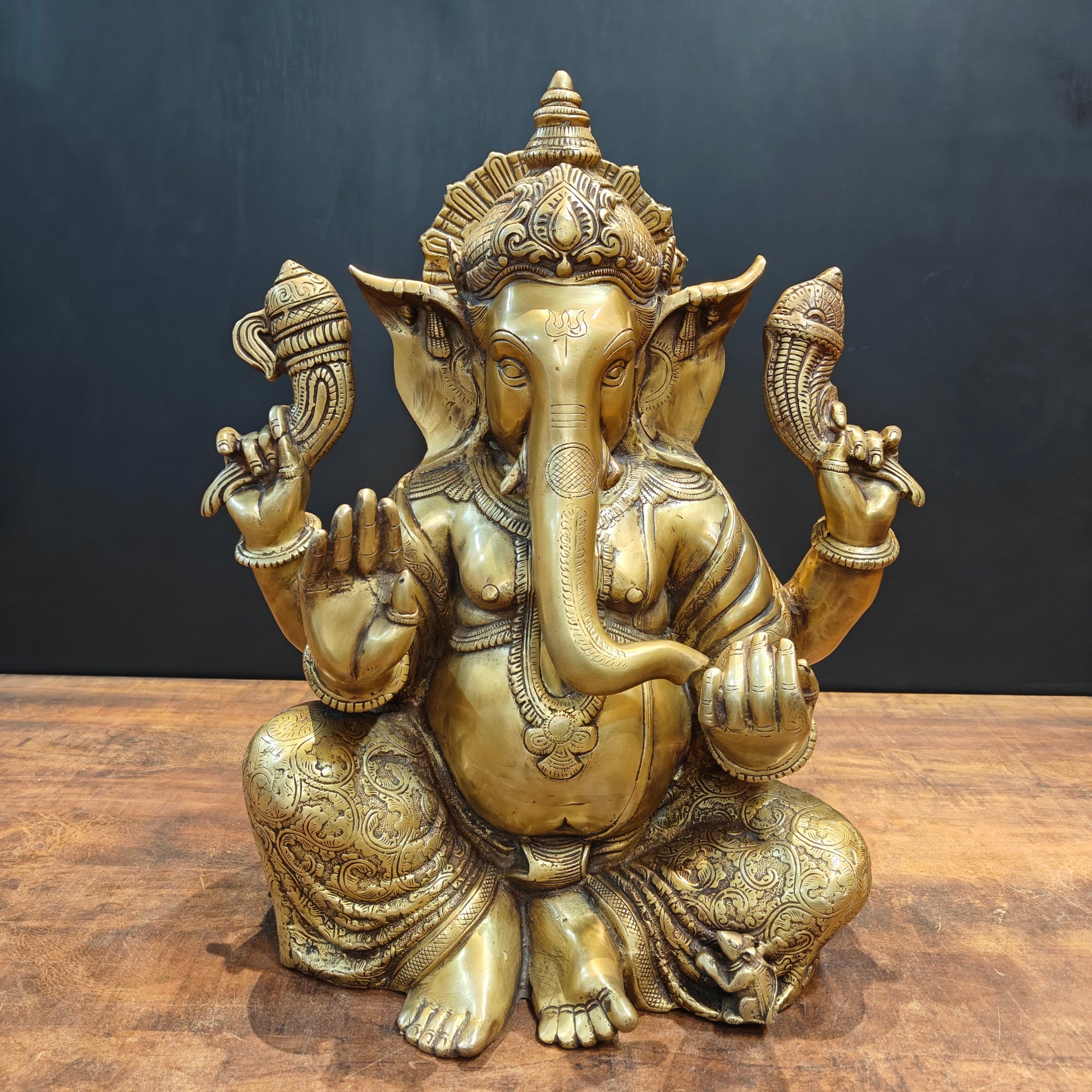 Brass Large Ganesha Statue Antique Finish 21 Inches - Eco-friendly - Sama Homes