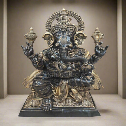 Brass Large Ganesha Statue Antique Finish For Home Decor 5 Feet by vendor-unknown - Hindu Gods