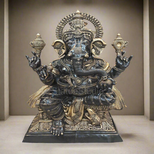 Brass Large Ganesha Statue Antique Finish For Home Decor 5 Feet