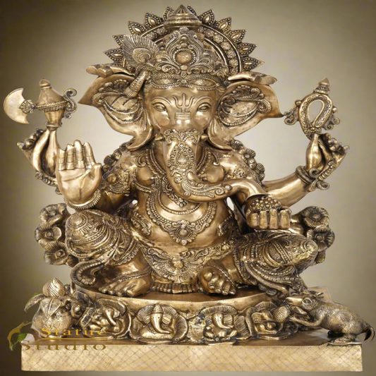 Brass Large Ganesha Statue Finest Carved For Home Decor 2.5 Feet