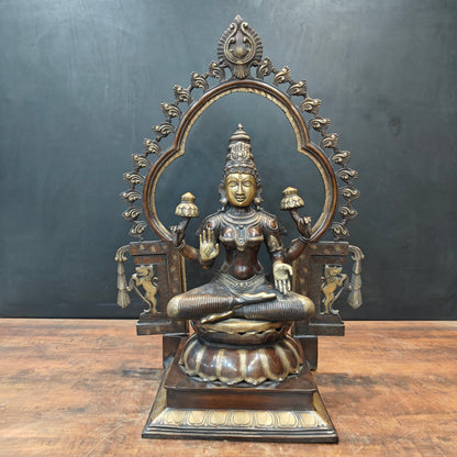Brass Large Goddess Lakshmi Idol Antique Finish With Frame 32 Inch by vendor-unknown - Hindu Gods