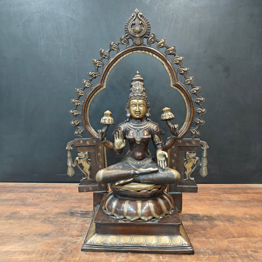 Brass Large Goddess Lakshmi Idol Antique Finish With Frame 32 Inch