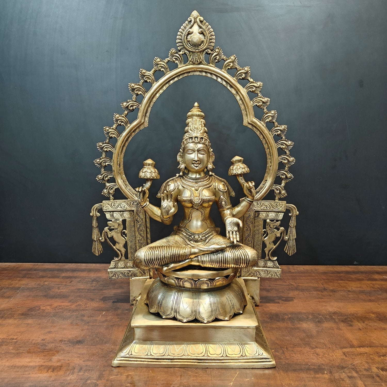 Brass Large Goddess Lakshmi Idol With Frame 32 Inch - Eco-friendly - Sama Homes