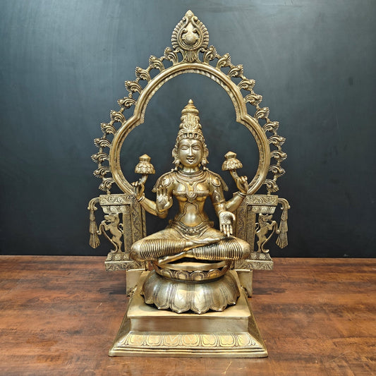 Brass Large Goddess Lakshmi Idol With Frame 32 Inch