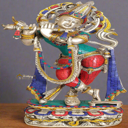 Brass Large Hindu Deity Shri Krishna Murti For Decor 22 Inch by vendor-unknown - Hindu Gods