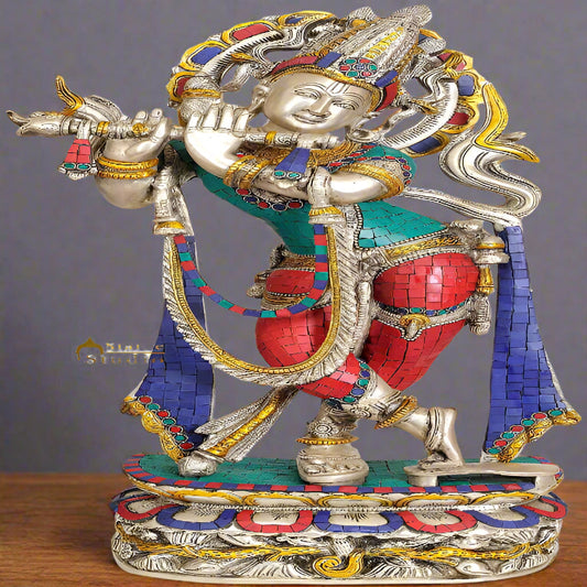 Brass Large Hindu Deity Shri Krishna Murti For Decor 22 Inch