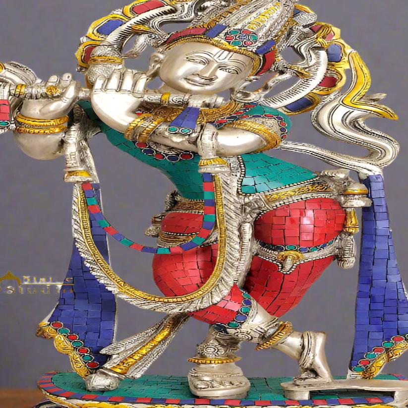 Brass Large Hindu Deity Shri Krishna Murti For Decor 22 Inch - Image 2