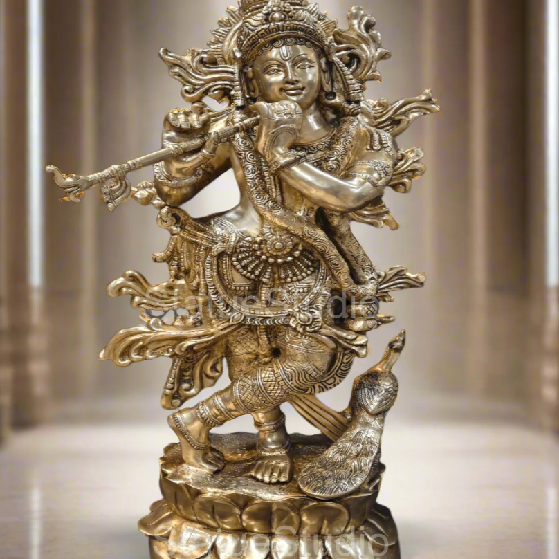 Brass Krishna Idol Finely Crafted 4 Feet by StatueStudio - Image 2