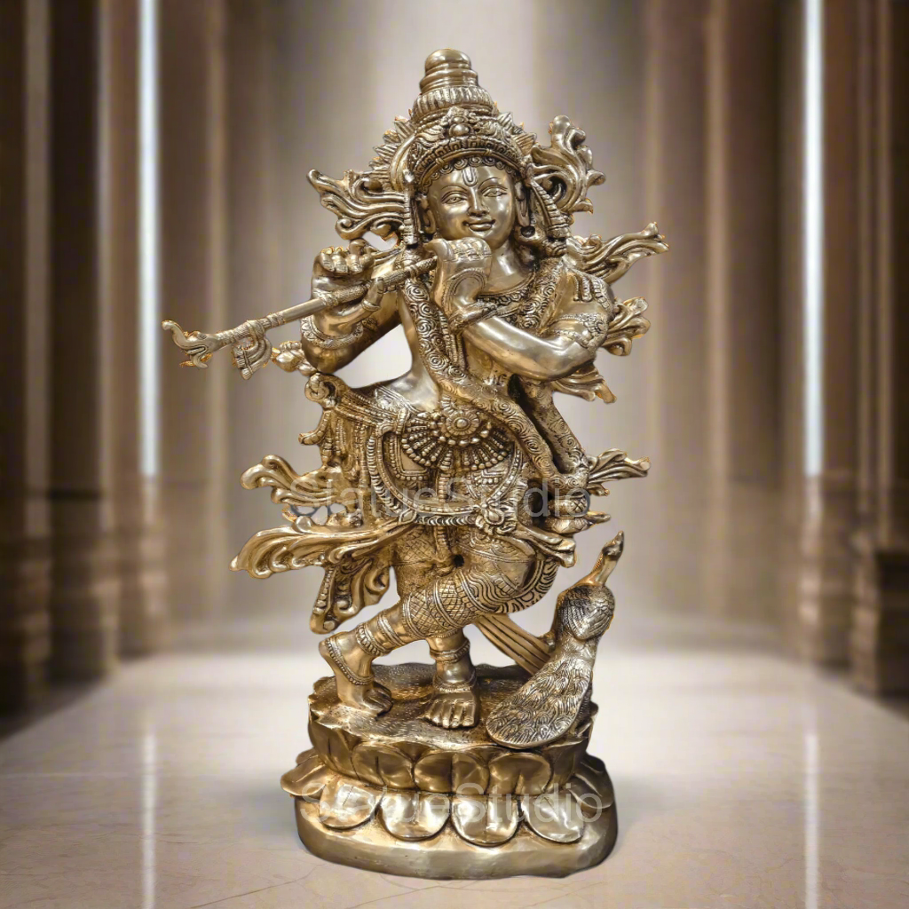 Brass Krishna Idol Finely Crafted 4 Feet by StatueStudio - Image 3