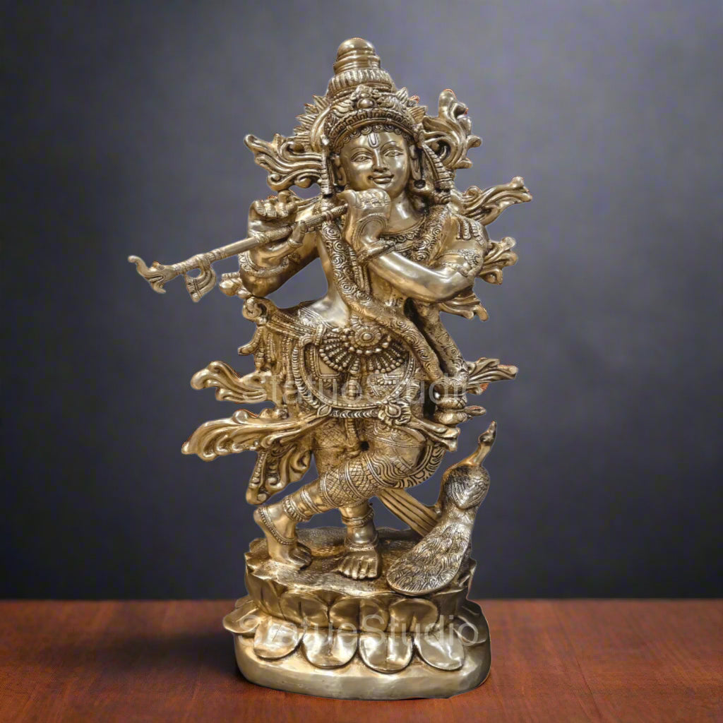 Brass Krishna Idol Finely Crafted 4 Feet by StatueStudio - Eco-friendly - Sama Homes