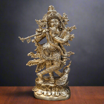 Sama Homes 4 Ft Brass Krishna Idol – Handcrafted Lord Krishna Statue for Home Temple, Mandir by vendor-unknown - Hindu Gods