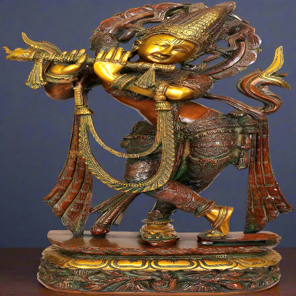 Brass Large Krishna Idol For Home Decor 22 Inches - Eco-friendly - Sama Homes