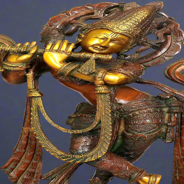 Brass Large Krishna Idol For Home Decor 22 Inches - Image 2