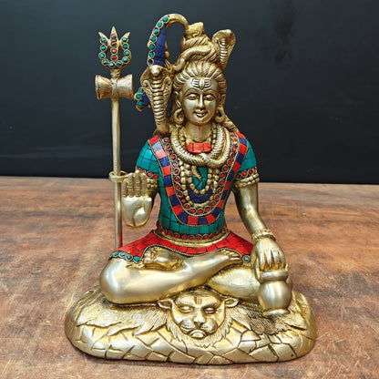 Brass Blessing Lord Shiva Statue For Temple Decor 10 Inch by vendor-unknown - Hindu Gods