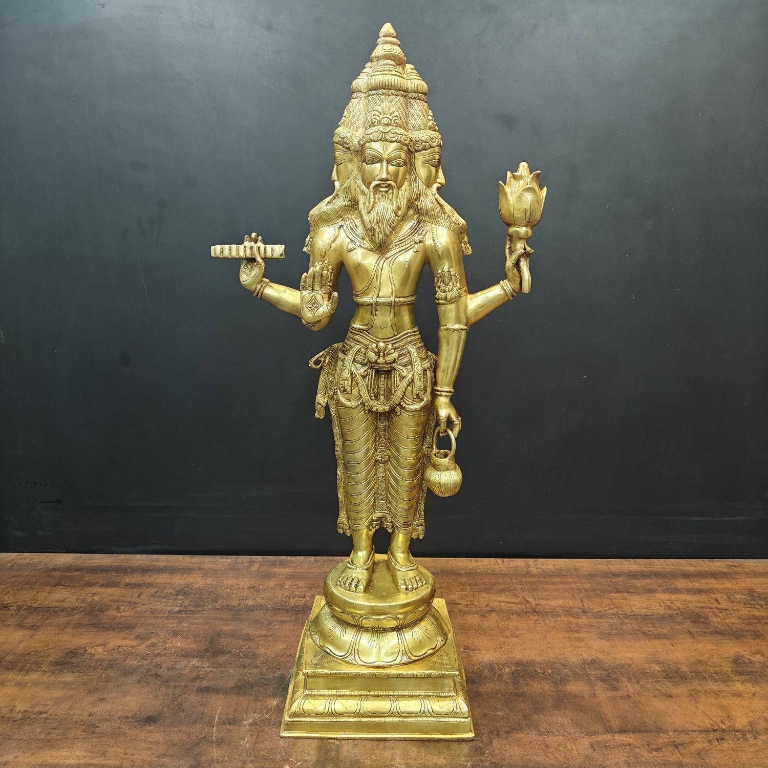 Brass Large Lord Brahma Statue Creator Of Universe 39 Inches - Eco-friendly - Sama Homes