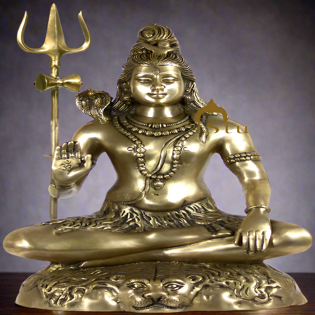 Brass Large Lord Shiva Statue Seated on the Mountain of Kailash 24 Inches - Eco-friendly - Sama Homes