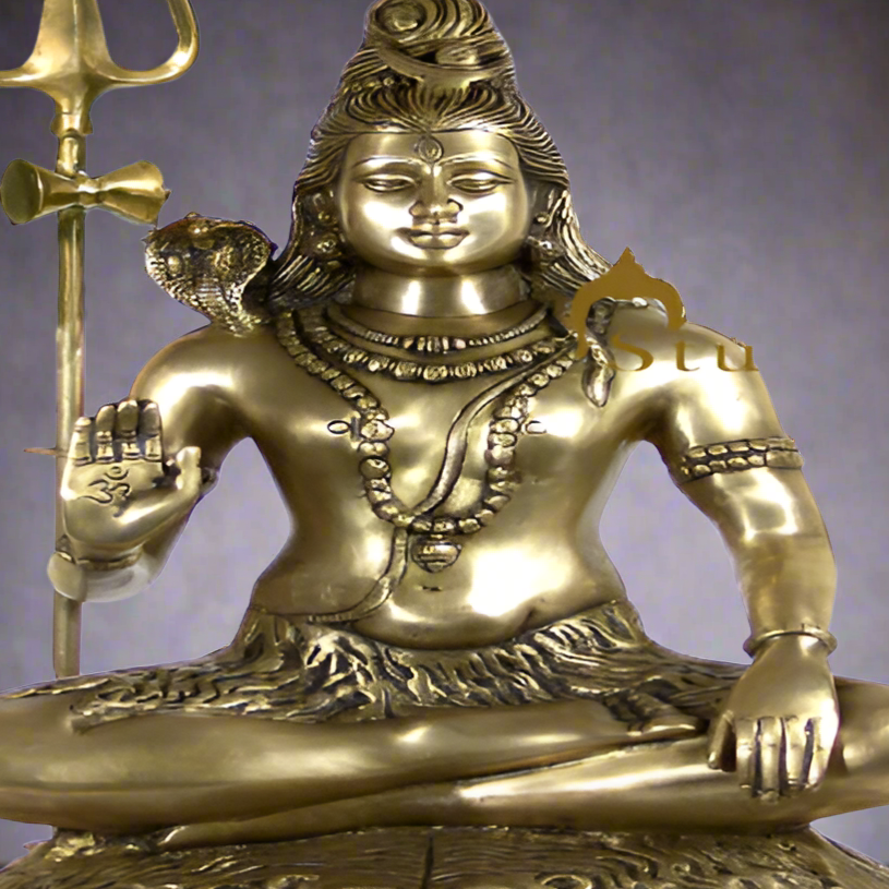 Brass Large Lord Shiva Statue Seated on the Mountain of Kailash 24 Inches