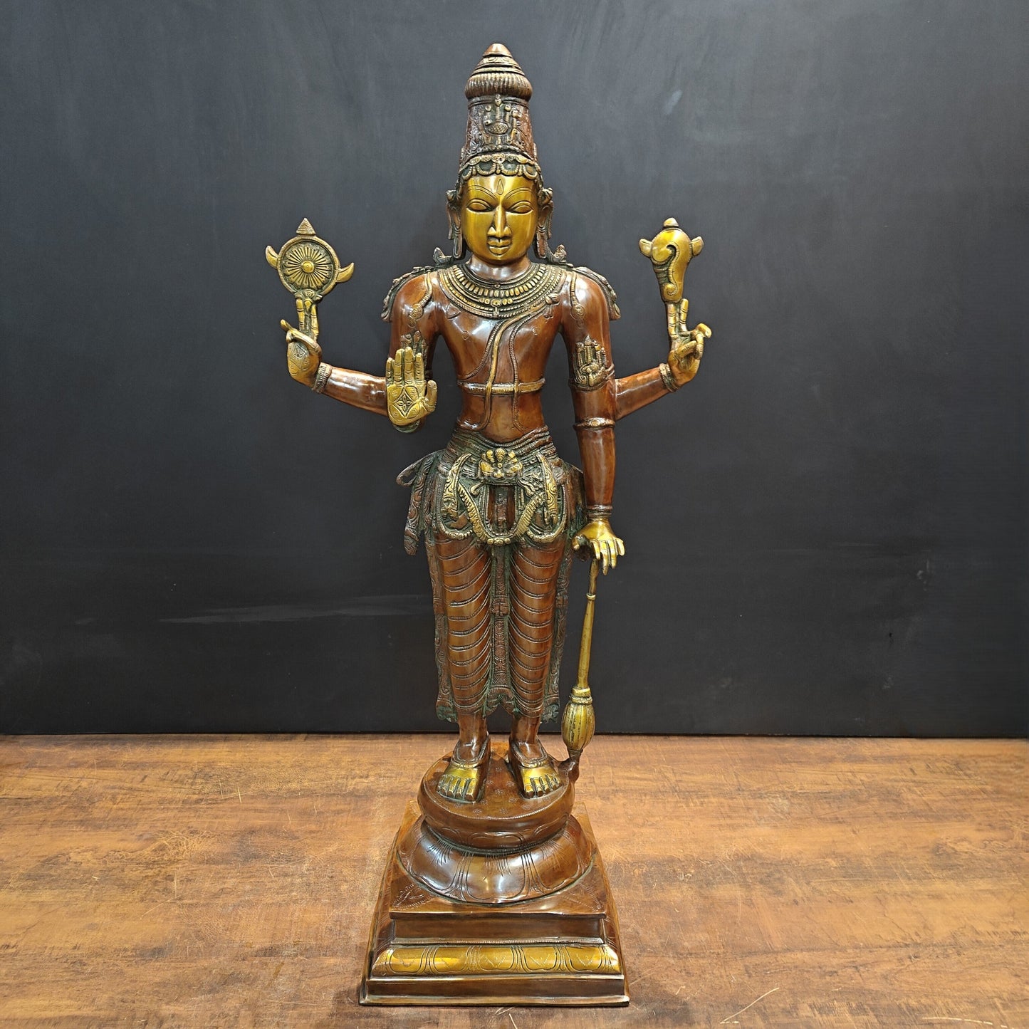 Brass Large Lord Vishnu Idol Antique Finish 3 Feet