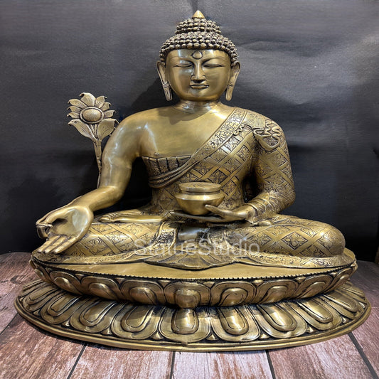 Brass Large Medicine Buddha Statue Antique Finish For Home Decor 28"