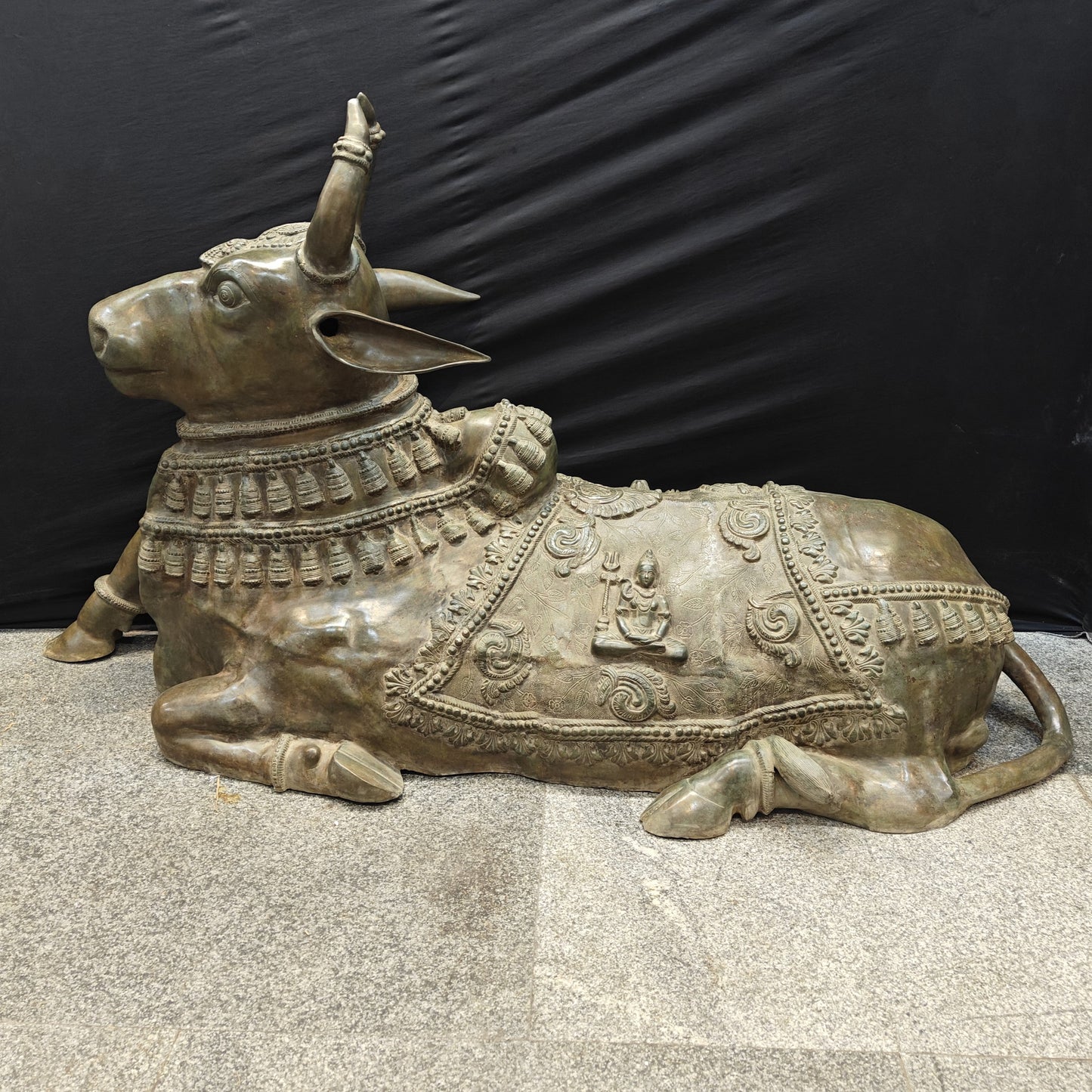 Brass Large Nandi Idol Antique Patina Finish 83 inches