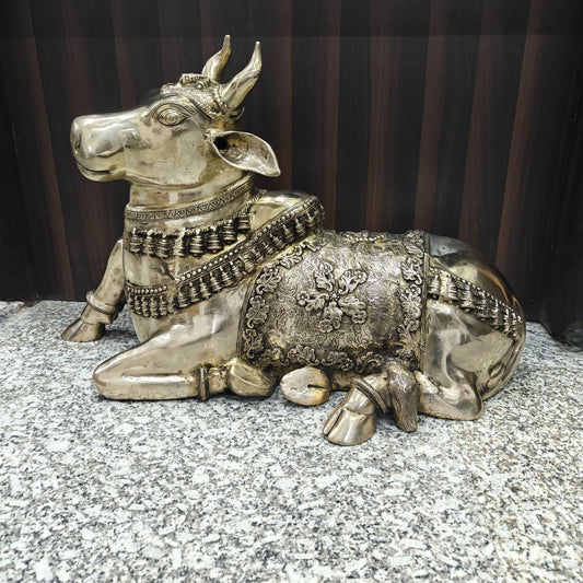 Brass Large Nandi Sculpture Antique Finish 33 inches